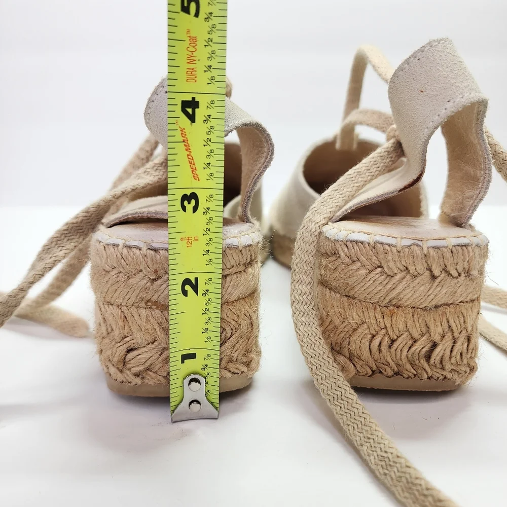 J. JILL Cream Suede Leather Espadrille Small Wedge Heel Shoe Lace Wrap 6